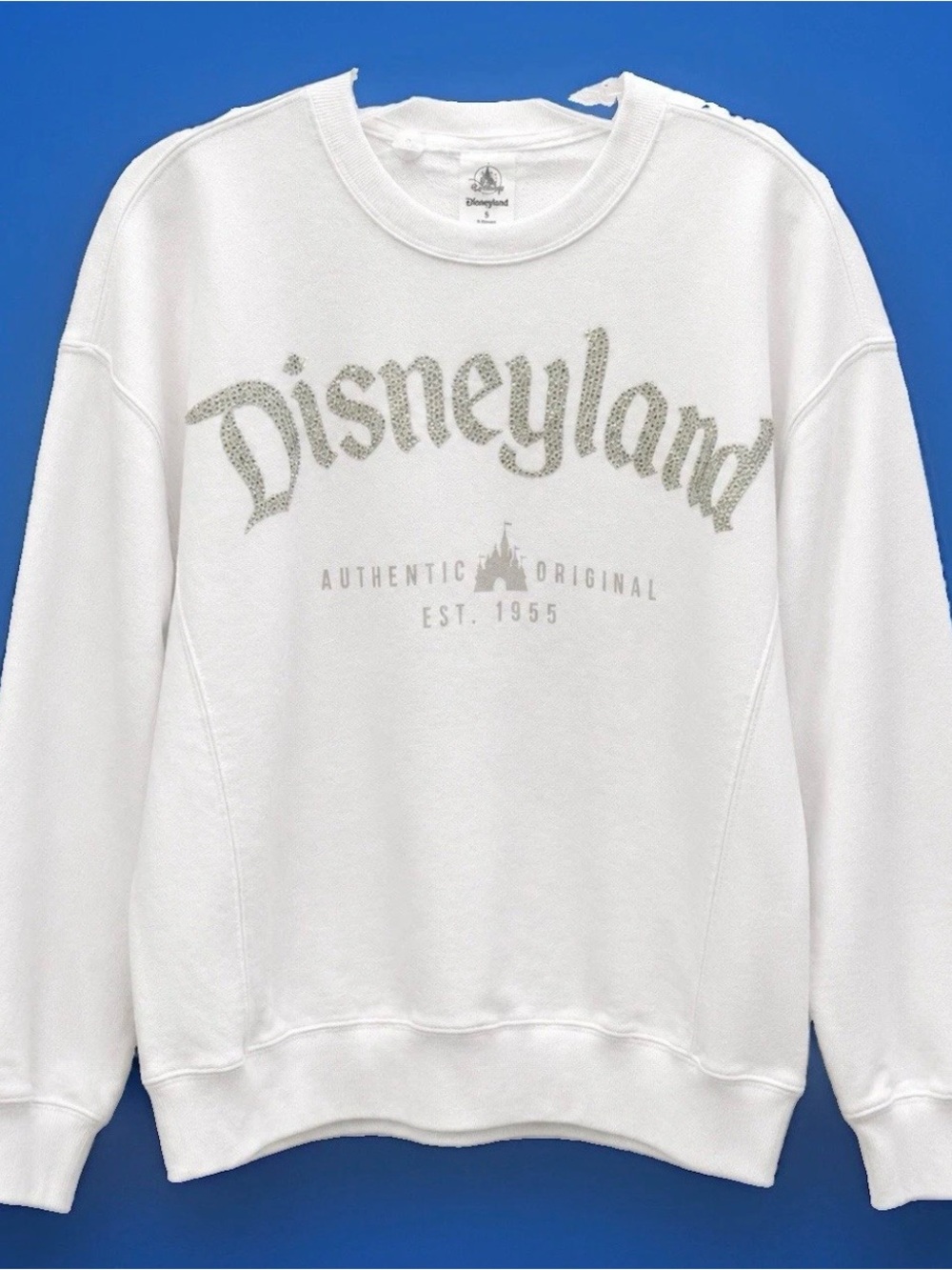 NWT Disneyland White Sparkle Rhinestone Bling Crewneck Pullover Sweatshirt 2026